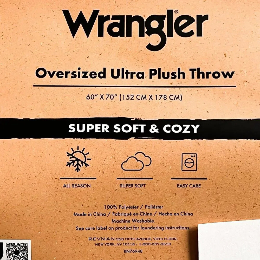 NEW Wrangler Oversized Ultra Plush Throw Blanket - Green White Farmhouse Western